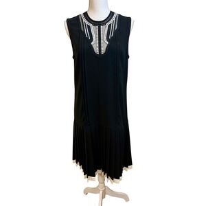 YIGAL AZROUEL Sleeveless Drop Waist Pleated Dress Sz 8 Black Silk Art Deco